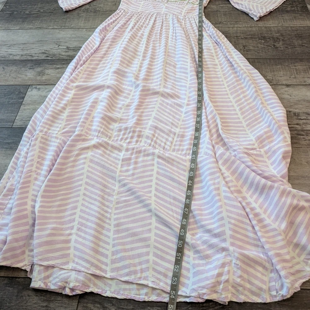 Elegant Skemo Lavender Striped Maxi Dress With Bell Sleeves. Sz. M - Picture 9 of 9